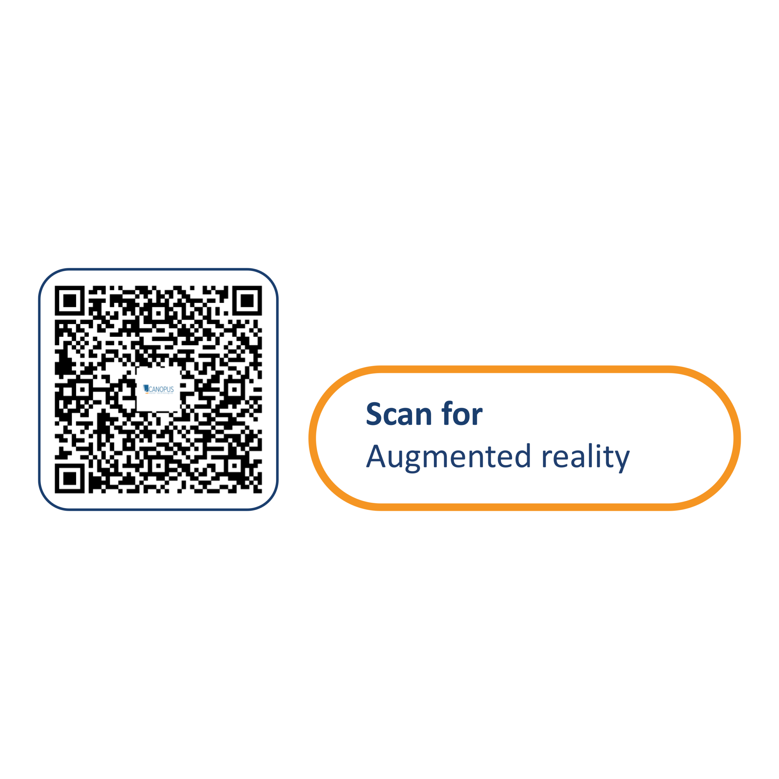 QR code next to an orange rounded-rectangle banner that reads 'Scan for Augmented reality'